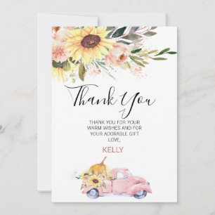 Sunflower Pumpkin Truck Baby Shower Thank You Card