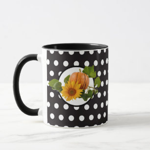 Sunflower & Pumpkin White-Black Polka Dot Mug