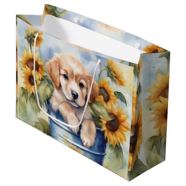 Sunflower Puppy Large Gift Bag (Front Angled)
