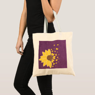 Sunflower Purple burlap print Tote Bag