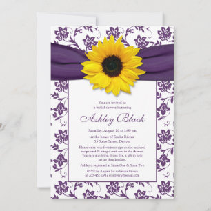 Sunflower Purple Damask Bridal Shower Invitation