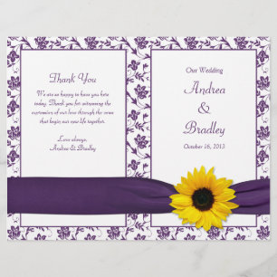 Sunflower Purple Damask Floral Wedding Program