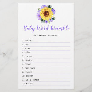 Sunflower Purple Floral Baby Shower Word Game