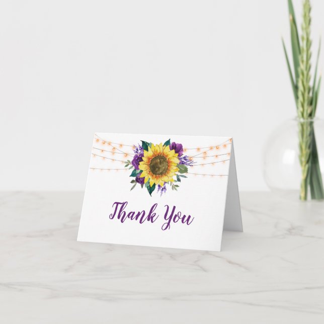 Sunflower Purple Floral Bridal Shower Thank You Card (Front)