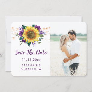 Sunflower Purple Floral Lights Photo Save The Date