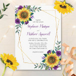 Sunflower Purple Floral Modern Geometric Wedding Invitation<br><div class="desc">These elegant wedding invitations feature a watercolor sunflower and purple rose floral design with a faux gold geometric frame. Personalise them with your own text.  Please visit our store to see the range of matching products that you can personalise for your wedding.</div>