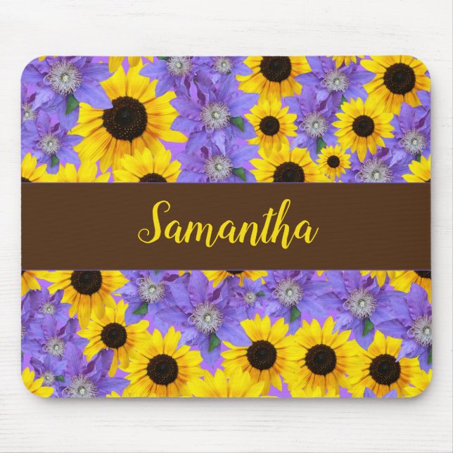 Sunflower Purple Floral Pattern Personalised  Mouse Pad (Front)