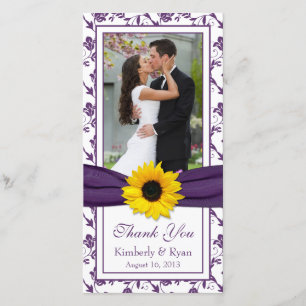 Sunflower Purple Floral Ribbon Wedding Thank You