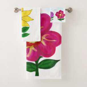 Sunflower Purple Flower Pink Flower Bath Towel Set