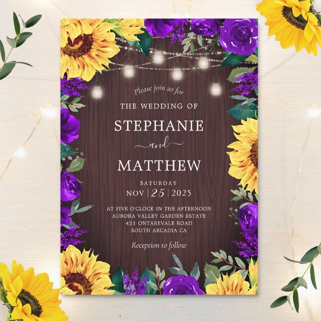 Sunflower Purple Mason Jar Rustic Wedding Invitation (Creator Uploaded)