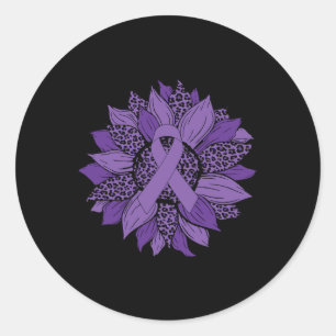Sunflower Purple Ribbon Fibromyalgia Awareness Mon Classic Round Sticker
