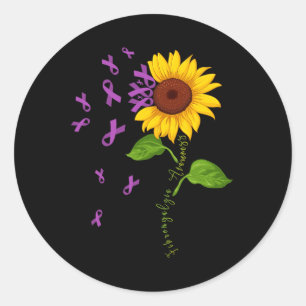 Sunflower Purple Ribbon Fibromyalgia Awareness Mon Classic Round Sticker