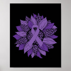 Sunflower Purple Ribbon Fibromyalgia Awareness Mon Poster