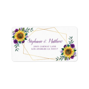 Sunflower Purple Rose Geometric Gold Address Label