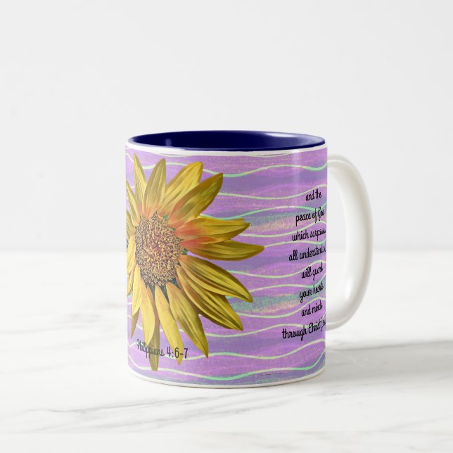Sunflower Purple Stripe Faith Peace Coffee Mug Cup (Front Right)