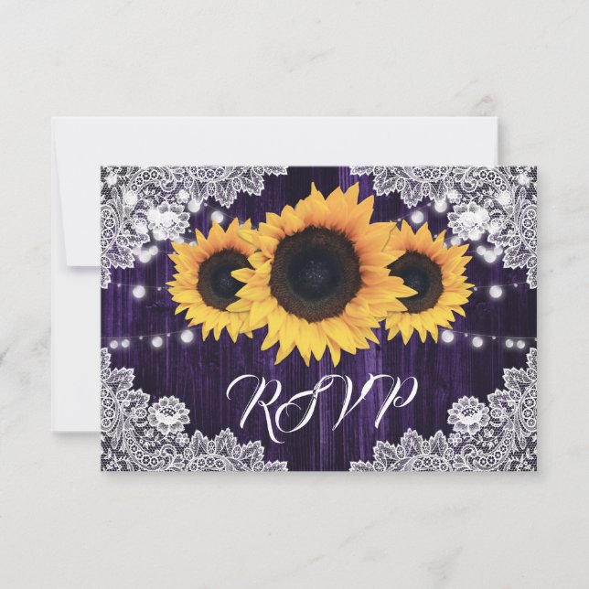 Sunflower Purple Wedding RSVP Card Meal Choice (Front)