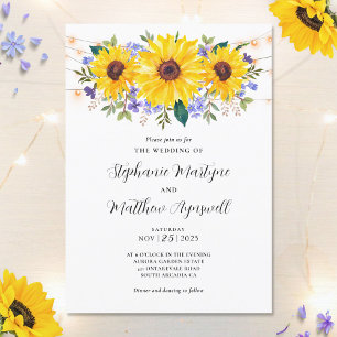 Sunflower Purple Wildflowers Botanical Wedding Invitation