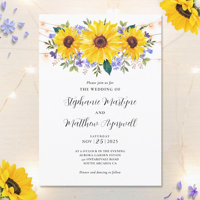 Sunflower Purple Wildflowers Botanical Wedding Invitation (Creator Uploaded)