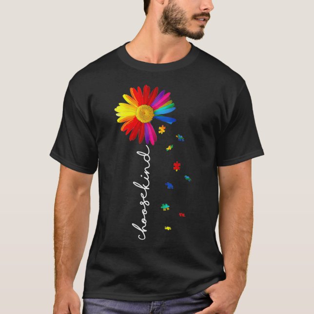 Sunflower Puzzle Autism Ribbon Choose Kind Autism  T-Shirt (Front)