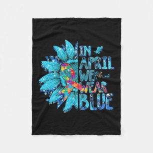 Sunflower Puzzle In April We Wear Blue Autism Awar Fleece Blanket