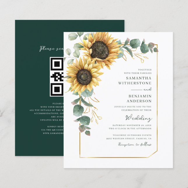 Sunflower QR Code All-in-One Wedding Invitation (Front/Back)