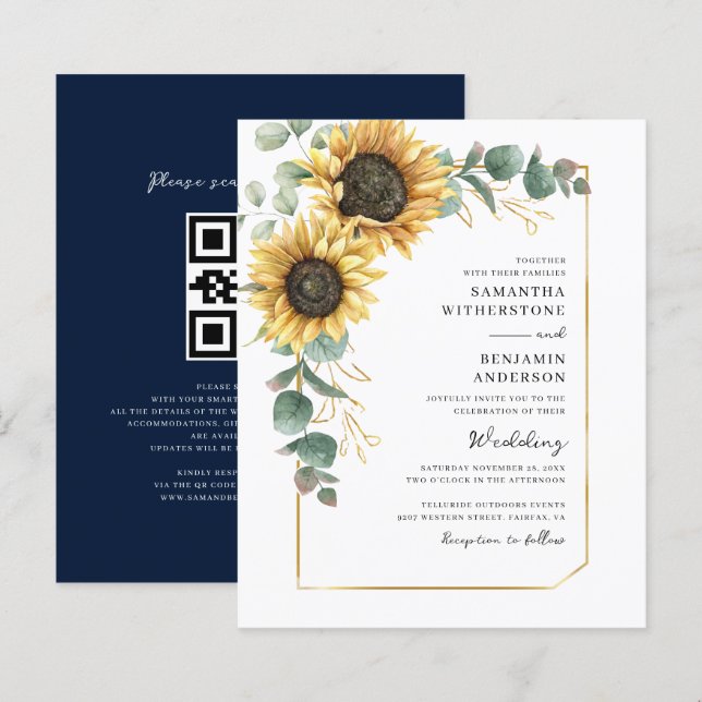 Sunflower QR Code All-in-One Wedding Invitation (Front/Back)