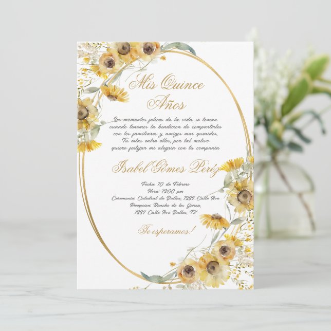 Sunflower Quinceañera invitation   (Standing Front)