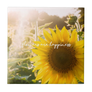 Sunflower quote "flowers are happiness" ceramic tile