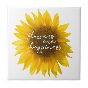 Sunflower quote "flowers are happiness" ceramic tile