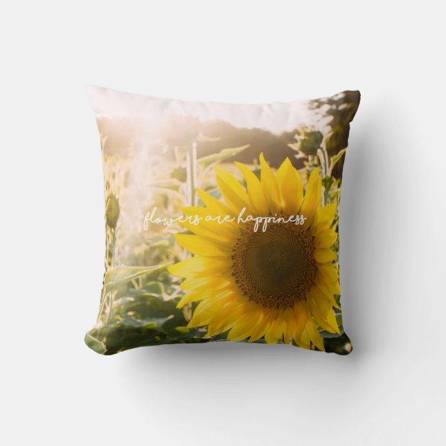 Sunflower quote "flowers are happiness" cushion (Front)