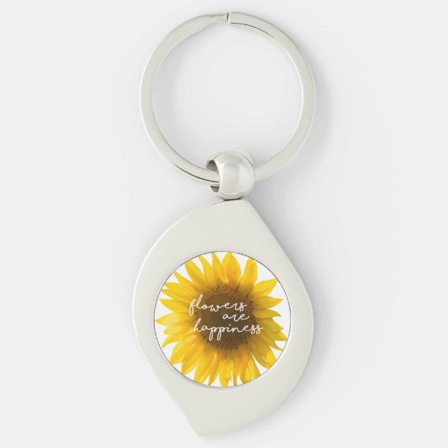Sunflower quote "flowers are happiness" key ring (Front)