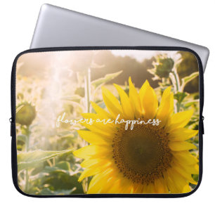 Sunflower quote "flowers are happiness" laptop sleeve