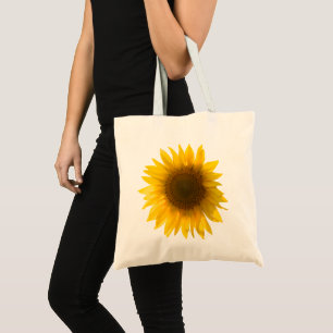 Sunflower quote "flowers are happiness" tote bag