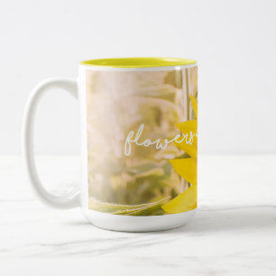 Sunflower quote "flowers are happiness" Two-Tone coffee mug