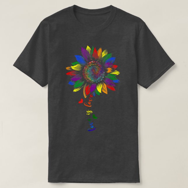 Sunflower Rainbow Love Is Love LGBT Gay Lesbian Pr T-Shirt (Design Front)