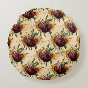 Sunflower & Ranunculus Round Cushion
