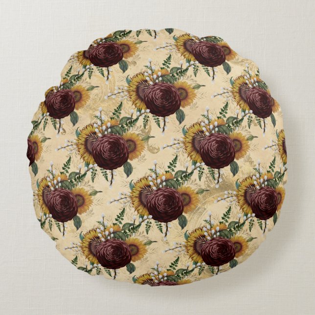 Sunflower & Ranunculus Round Cushion (Front)