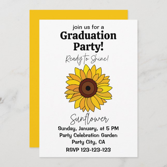 Sunflower Ready To Shine Sunflower Graduation Invitation (Front/Back)