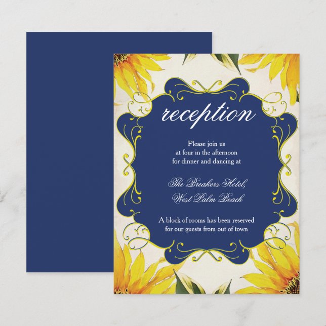 Sunflower Reception Card - Wedding Invitation Set (Front/Back)