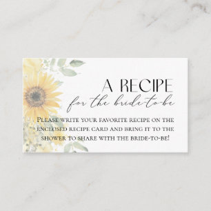 Sunflower Recipe For the Bride to be Enclosure Card