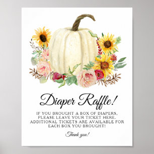 Sunflower Red Pink Floral Pumpkin Diaper Raffle Poster