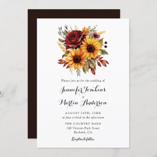Sunflower Red Rose Fall Wedding Invitation