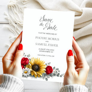 Sunflower Red Rose Floral Wedding Save the Date