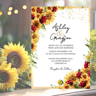 Sunflower Red Roses Wedding Invitation