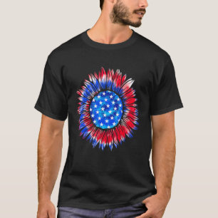 Sunflower Red White Blue Tie Dye American Flag 4th T-Shirt