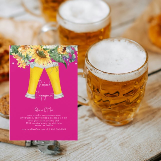 Sunflower Redneck Hot Pink Engagement Party Invitation (Creator Uploaded)