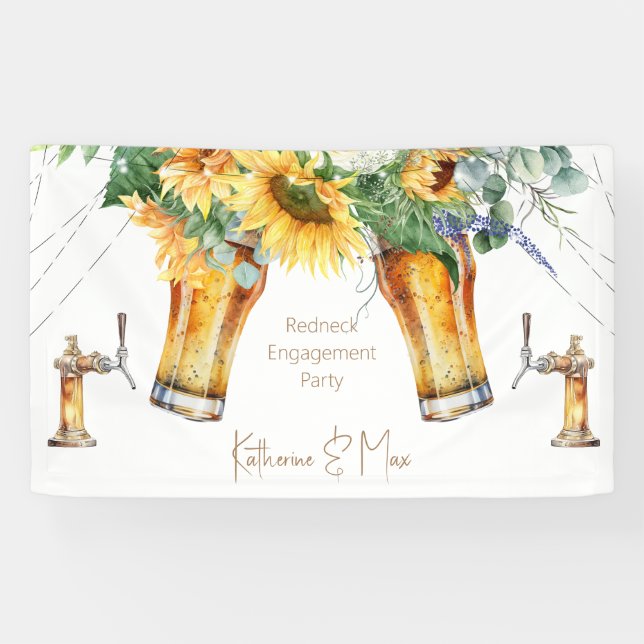 Sunflower Redneck Lights Beer Engagement Party Banner (Horizontal)