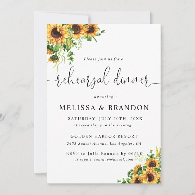 Sunflower Rehearsal Dinner Invitation (Front)