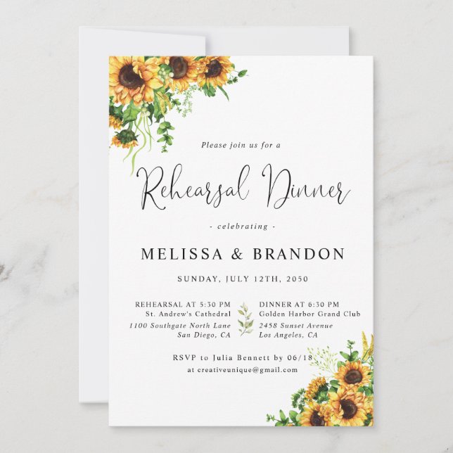Sunflower Rehearsal Dinner Invitation (Front)