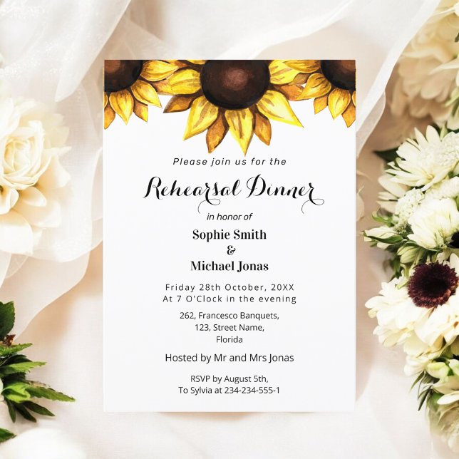 Sunflower Rehearsal Dinner Yellow White Floral Invitation (Creator Uploaded)